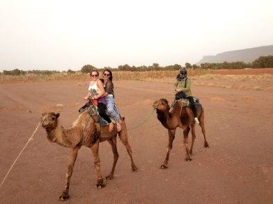 Jenna and Nicolette, and Janice on camels - 4/17/15